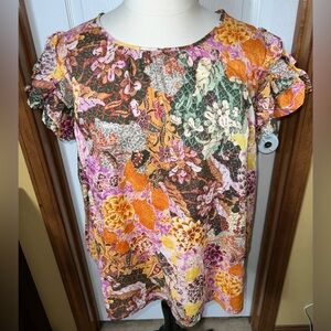 (NWOT) Terra & Sky Blouse Floral Short Sleeve Cotton Lightweight Boho Size 3X